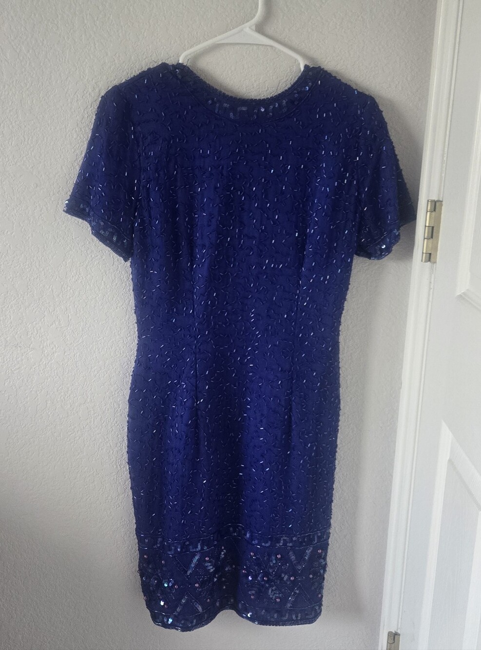 100% Silk Stenay Royal Blue Sequin-Beaded Midi Dress